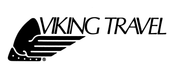 Logo for Viking Travel, featuring a black Viking ship design with 