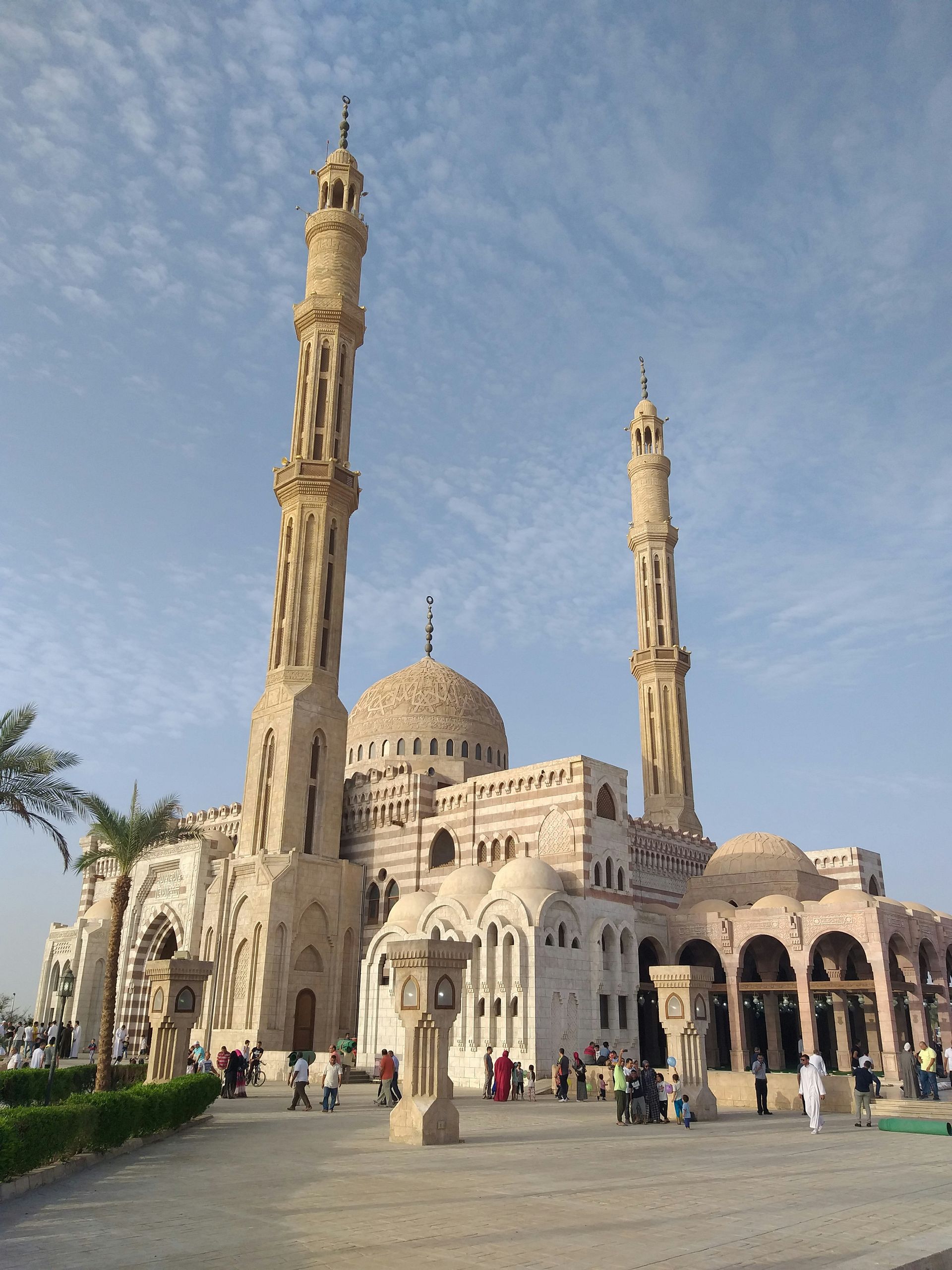 A large mosque with a blue sky in the background in Sharm El-Sheikh, Egypt.