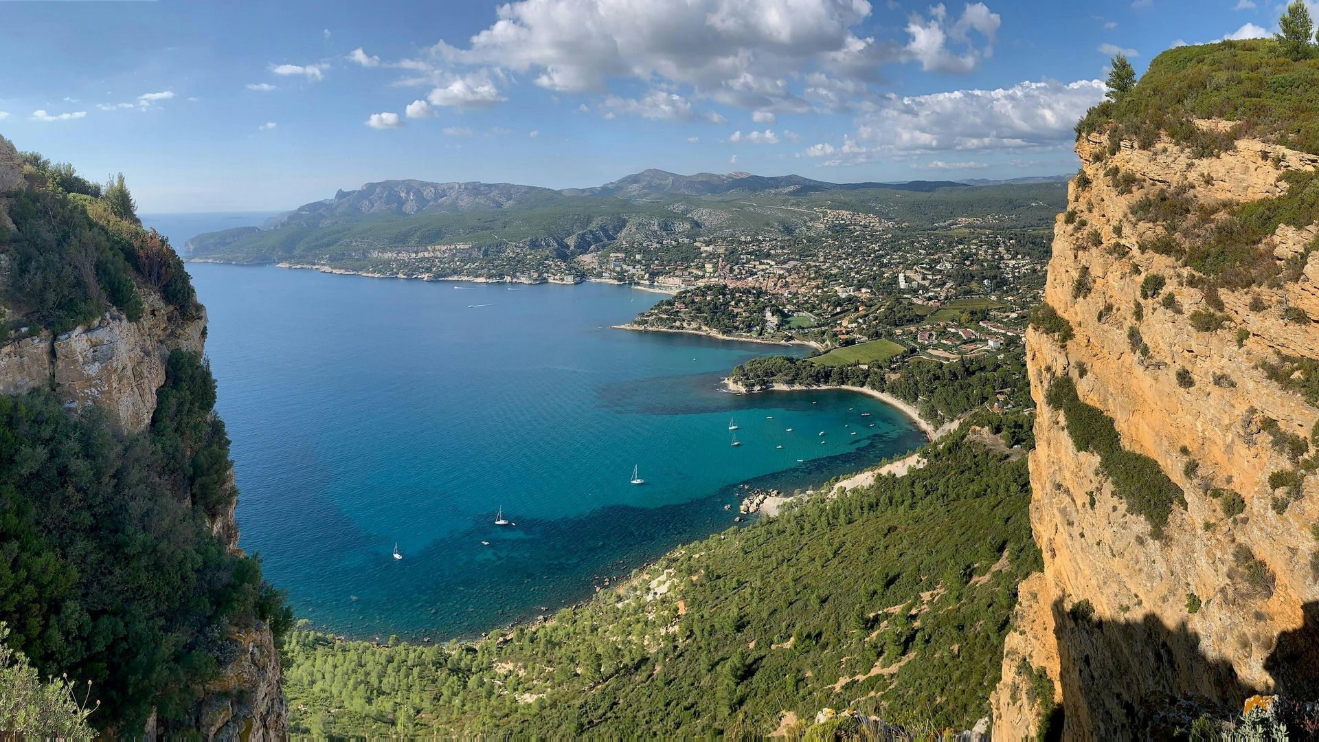 A view of the french riviera from a cliff in southern france.