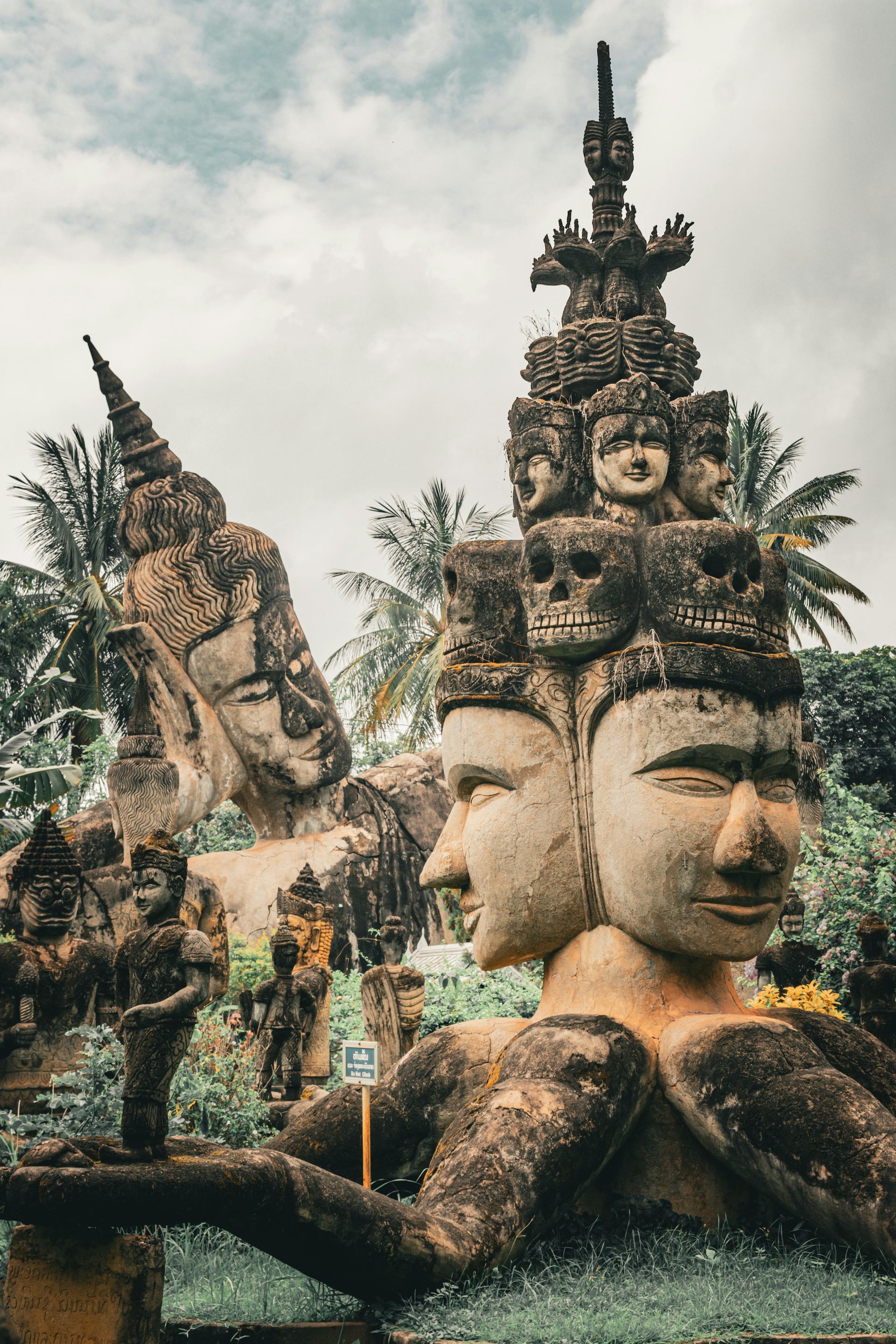 A Statue in Buddha Park in Laos. 