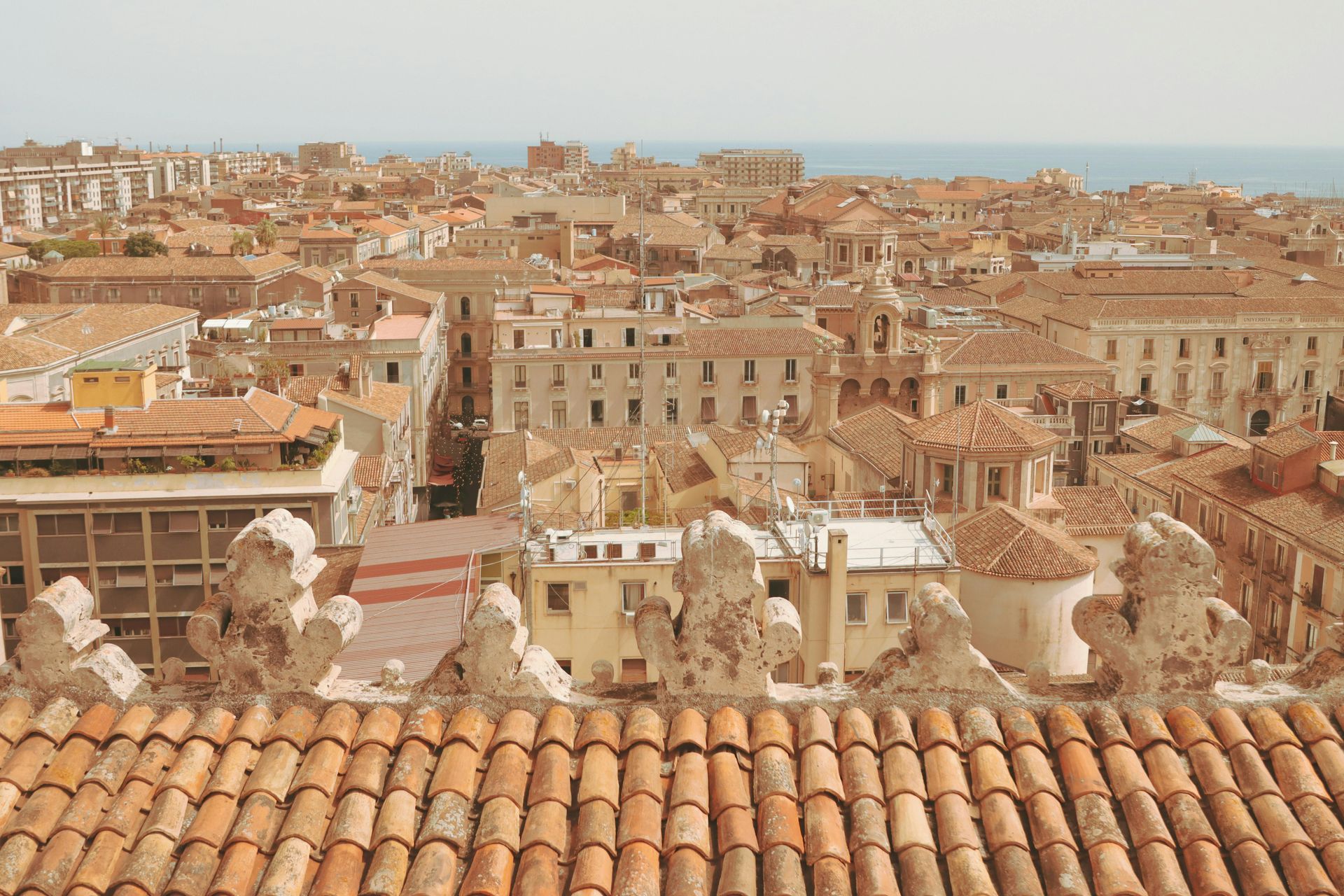 An aerial view of Sicily, Italy with a tiled roof.