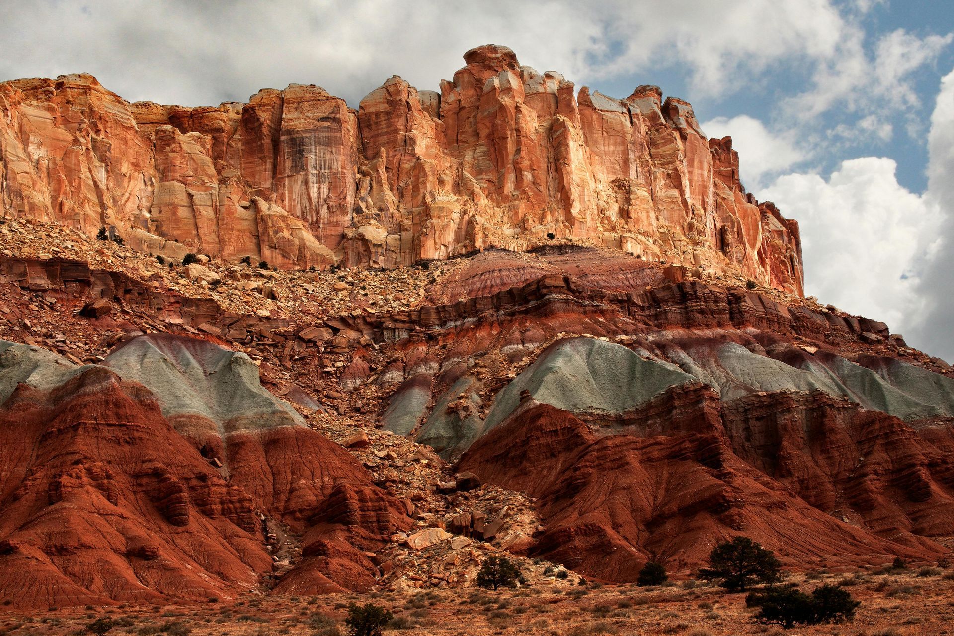 A mountain with a lot of rocks on it at Capitol Reef National Park in Utah.