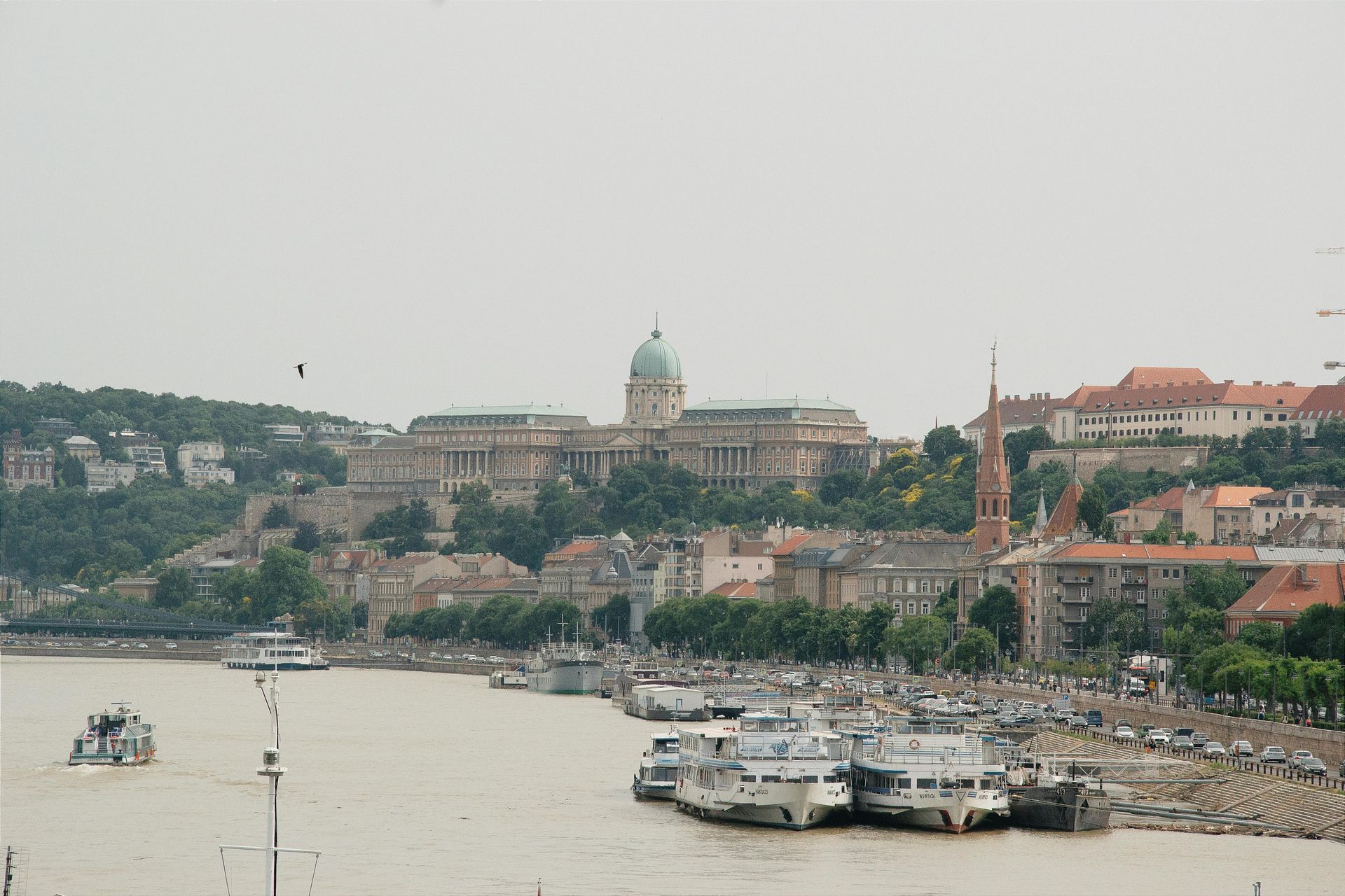 The Danube River with Budapest, Hungary and the Buda Castle in the background. 