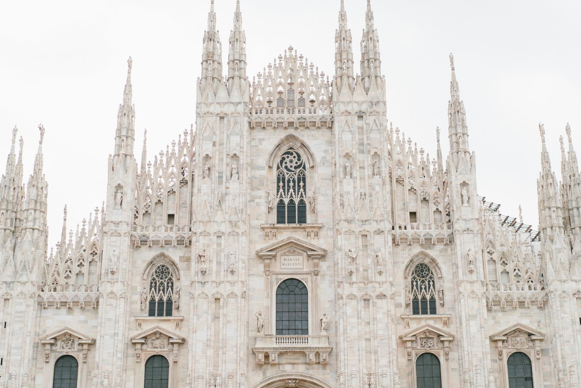 The large white cathedral Duomo di Milano in Milan, Italy.