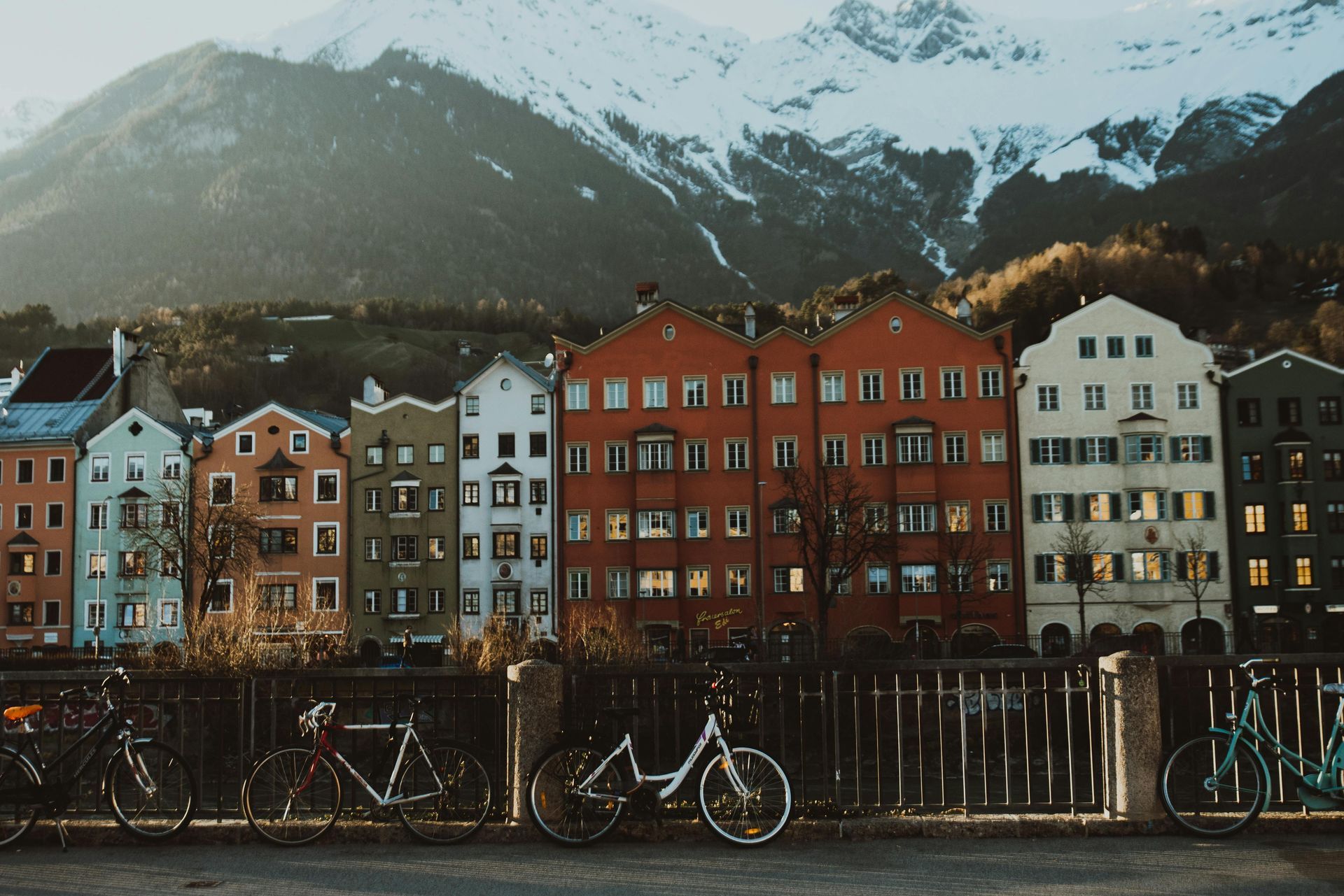 A row of buildings with bikes parked in front of them in Switzerland.