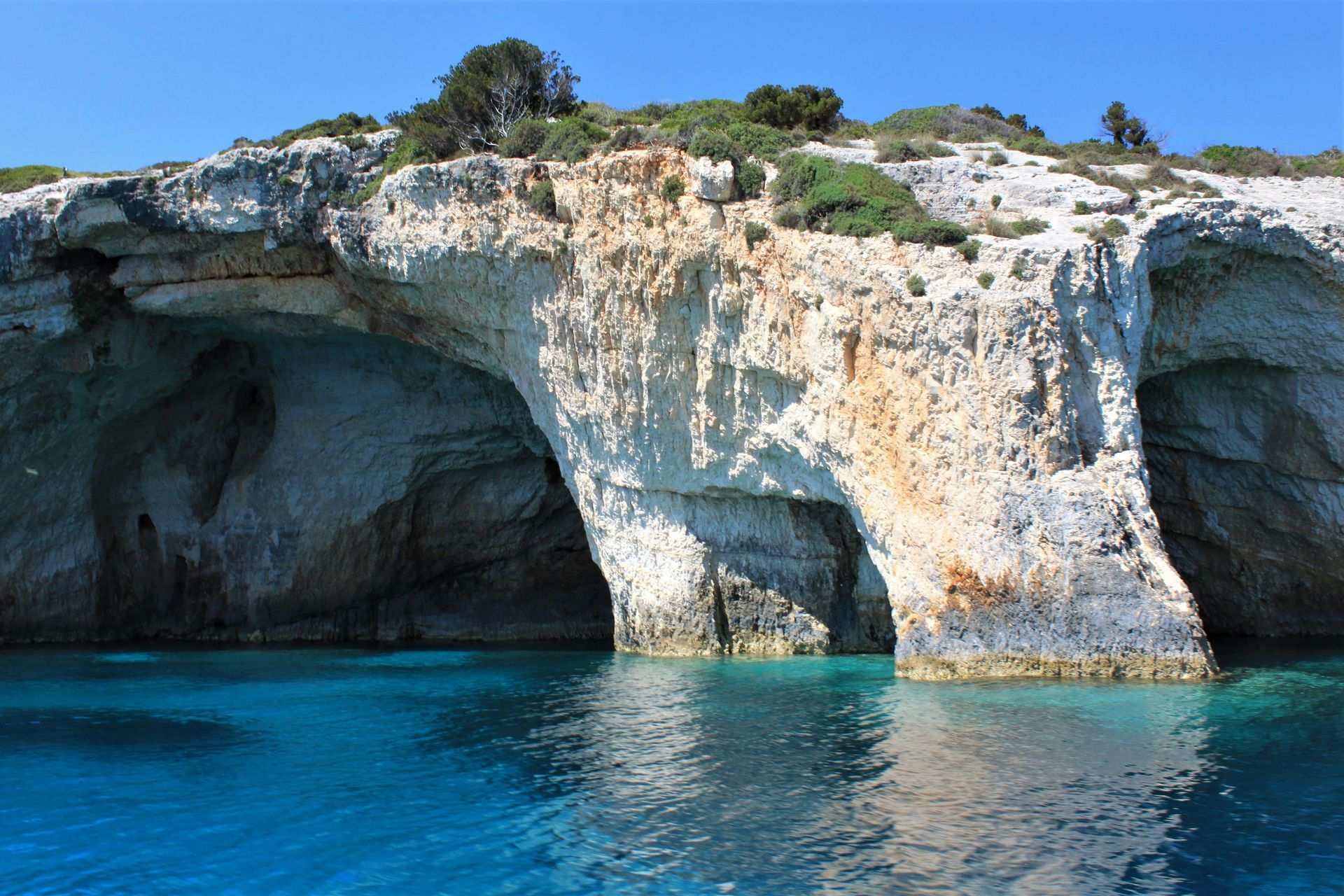 A cave in the middle of a body of water in Zakynthos, Greece.