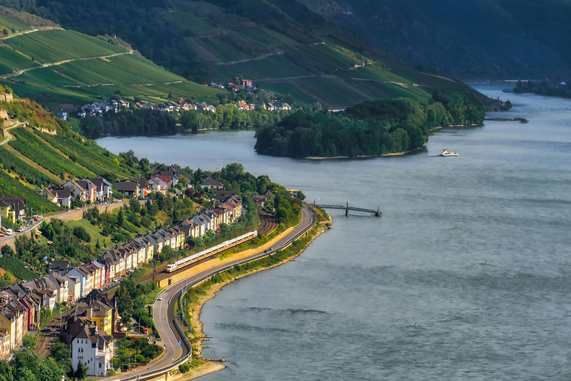 There is a small island in the middle of The Rhine River.