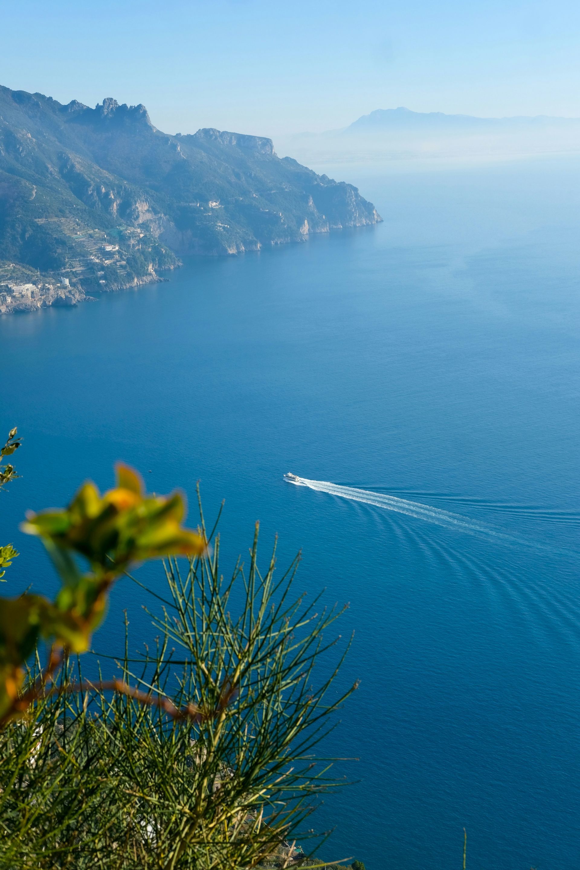 A view of a body of water with a boat in it on the Amalfi Coast.