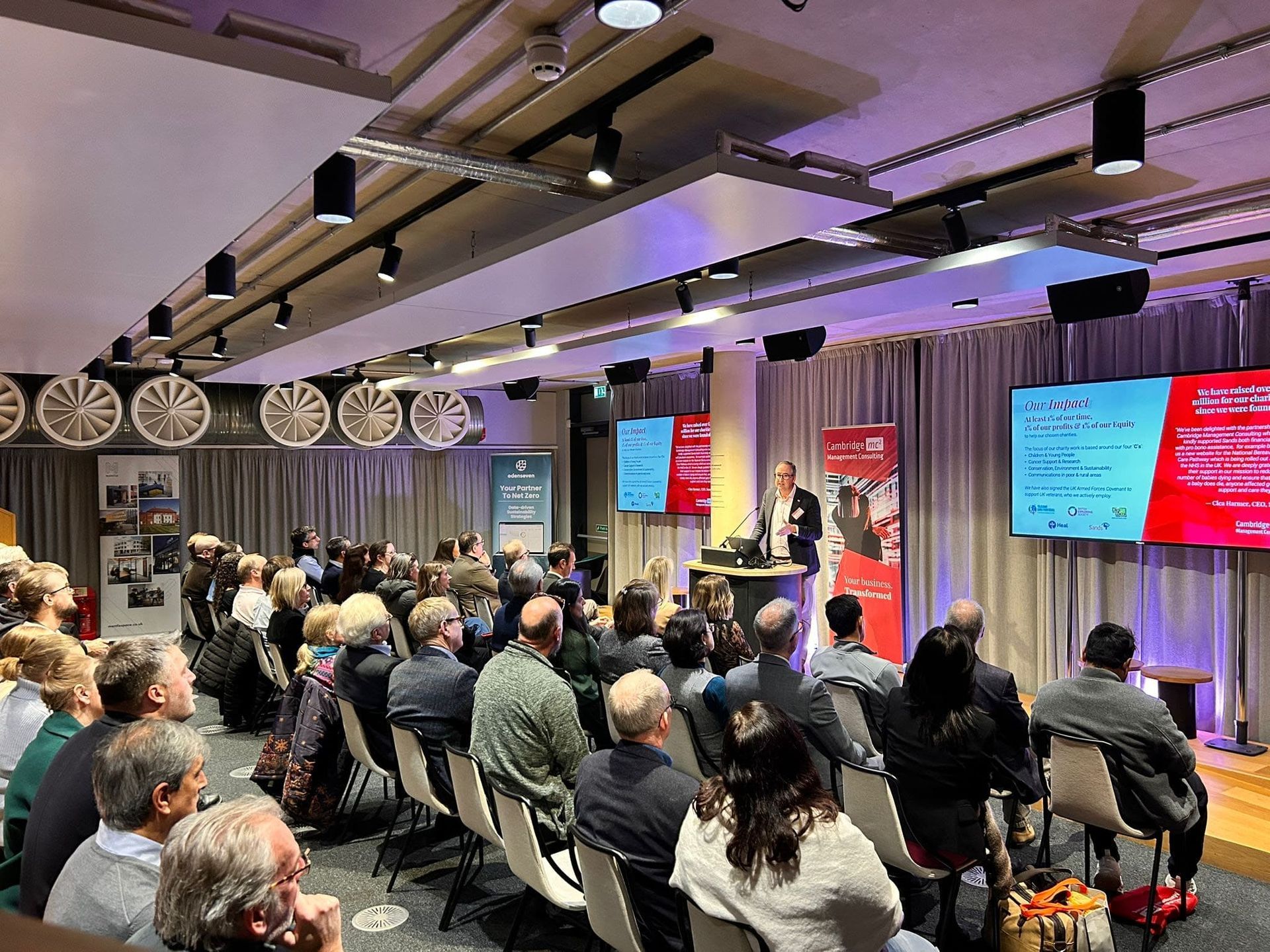 Tim Passingham speaking at the Startup and Scaleup event at the Bradfield Centre in Cambridge.