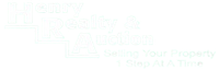 A logo for "Henry Realty & Auction" with the tagline "Selling Your Property One Simple Step At A Time."