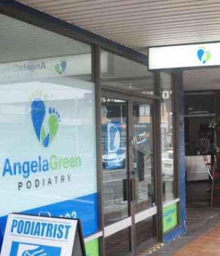 Banner of Angela Green Podiatry on Glass Door | Central Coast, Nsw | Angela Green Podiatry