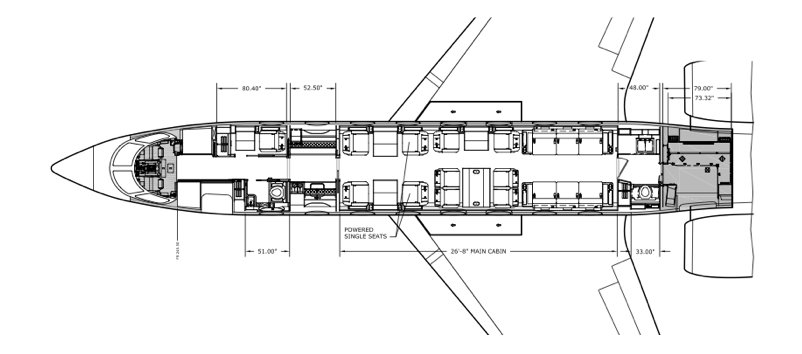A black and white drawing of the inside of a plane