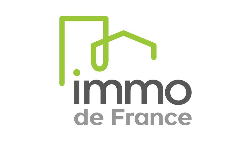 Logo pour Immo de France représentant le contour d'une maison vert citron au-dessus du texte gris « immo de France ».
