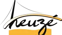 Un logo présentant le mot « Heuzé » en lettres cursives noires stylisées, souligné par un arc doré sur un bloc doré.