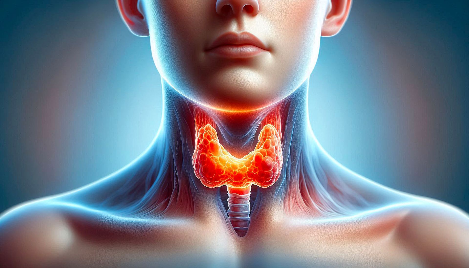 Nem todo nódulo de tireoide precisa de punção, mas apenas um especialista pode avaliar o risco real com base nas imagens e no histórico clínico. Imagem ilustrativa mostrando a localização da tireoide no pescoço e a detecção de nódulo durante o exame de ultrassom.