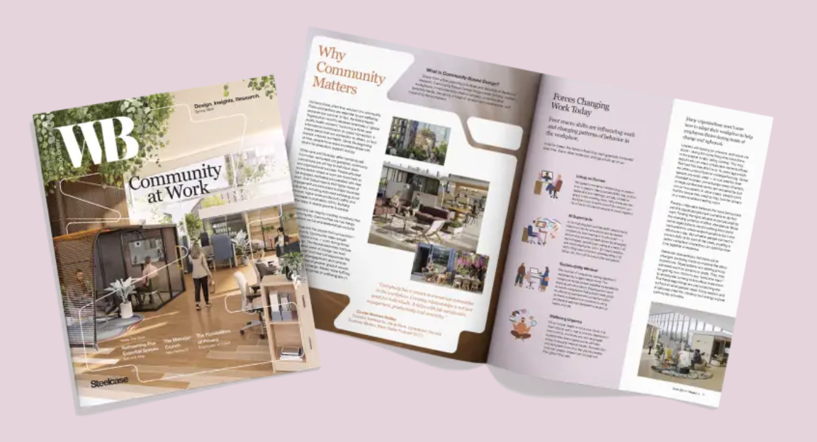 A magazine is open to a page with a picture of a building on it.