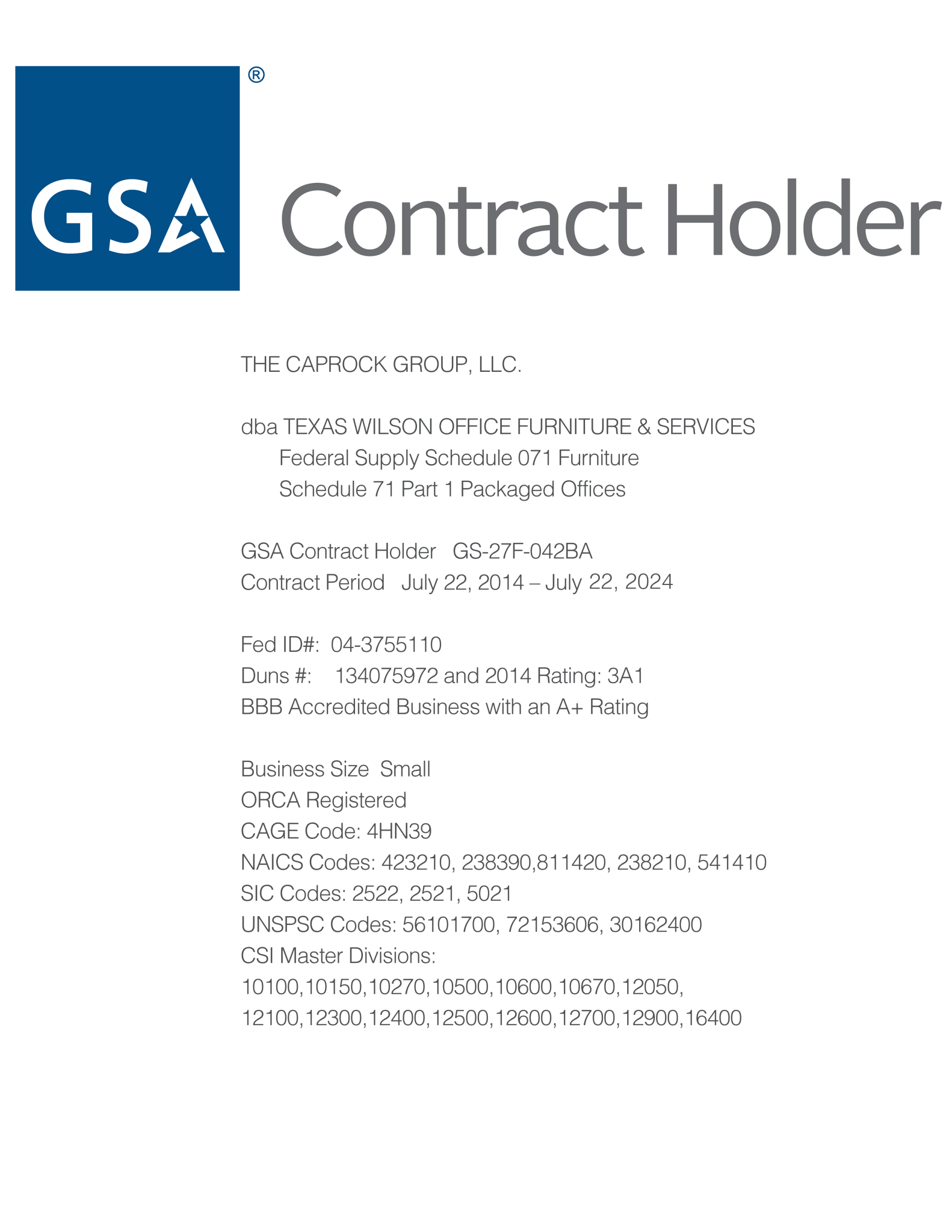 GSA Contract Holder — San Antonio, TX — Texas Wilson