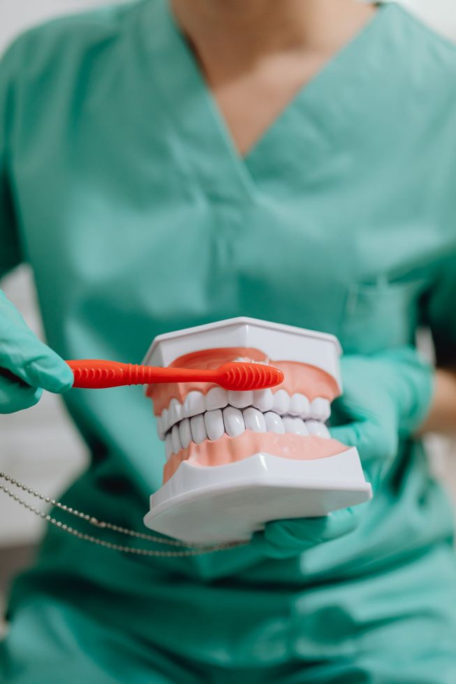 Dentist Demonstrating How To Brush Teeth — Dentistry Services in Cairns, QLD