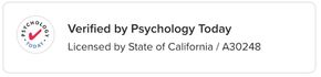 A sticker that says verified by psychology today licensed by state of california