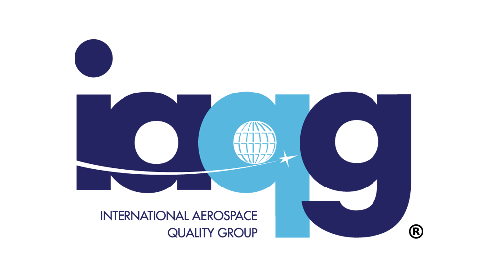 Logo of the International Aerospace Quality Group, with a globe and a stylized airplane. Blue and white colors.