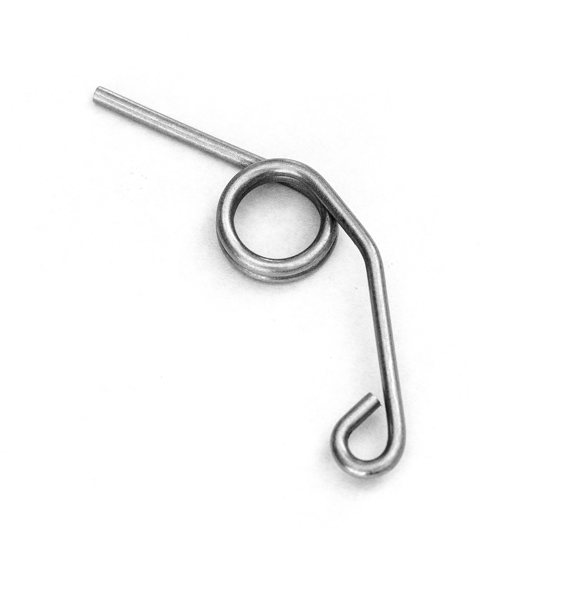 Wire spring with a loop and straight end, against a white background.