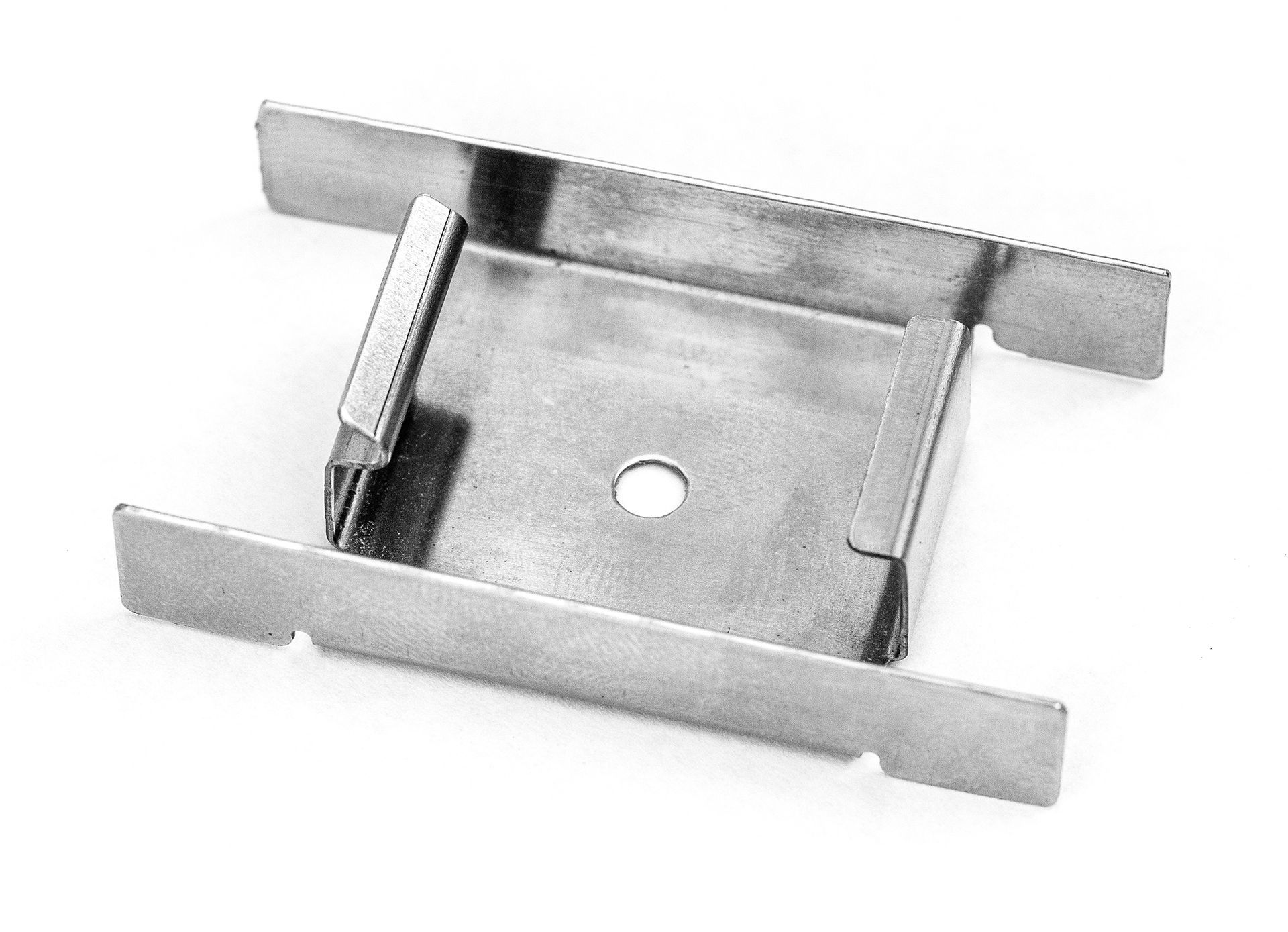 Metal electrical box support bracket with mounting tabs.