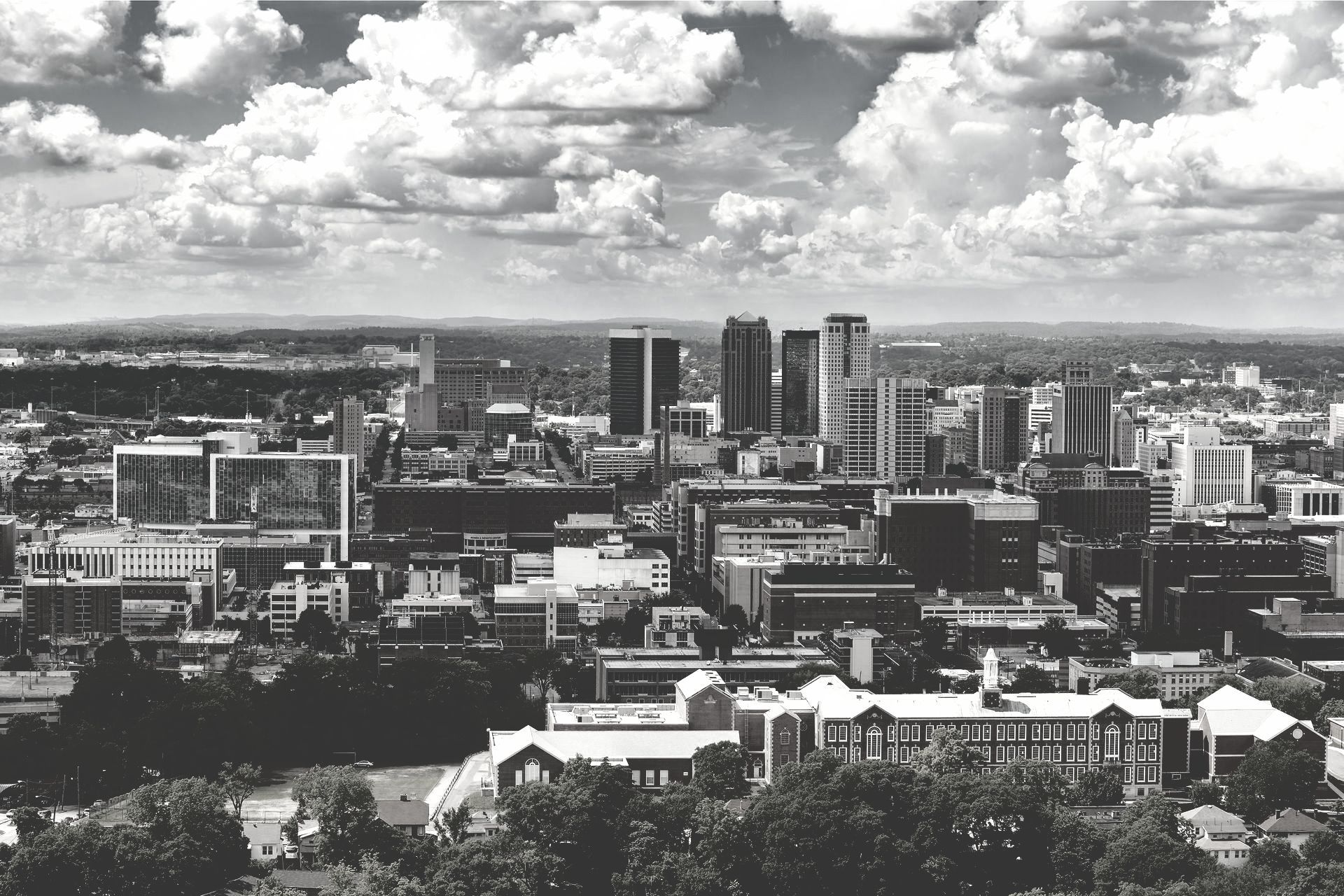 Black and white photo of the city of Birmingham