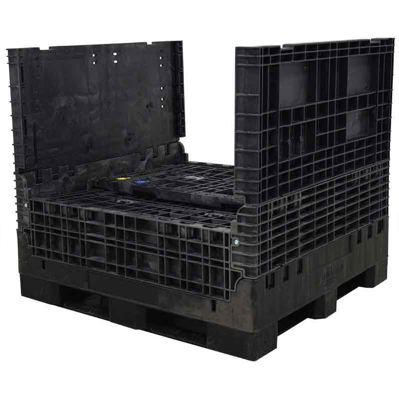 45 x 48 x 44 Extra-Duty Collapsible Bulk Container with two sidewalls down
