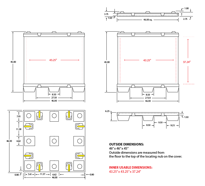 Contenedor de caja-palet de 46 x 46 Uni-Pak