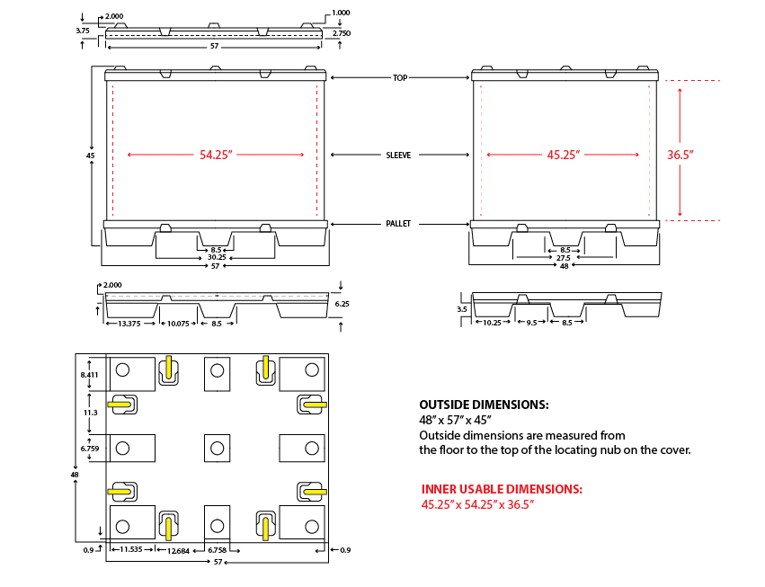 Contenedor de caja-palet de 48 x 57 Uni-Pak