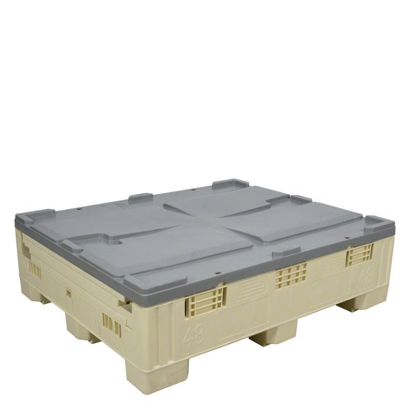 40 x 48 x 46 Reusable Plastic Gaylord collapsed with lid