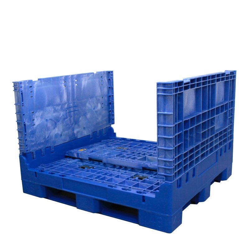 45 x 48 x 34 Collapsible Bulk Container - Blue with two sidewalls down
