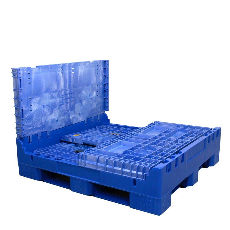 Contenedor bulk plegable de 45 x 48 x 34 - Azul con tres paredes laterales bajas