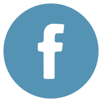 A white Facebook logo centered on a light blue circular background.