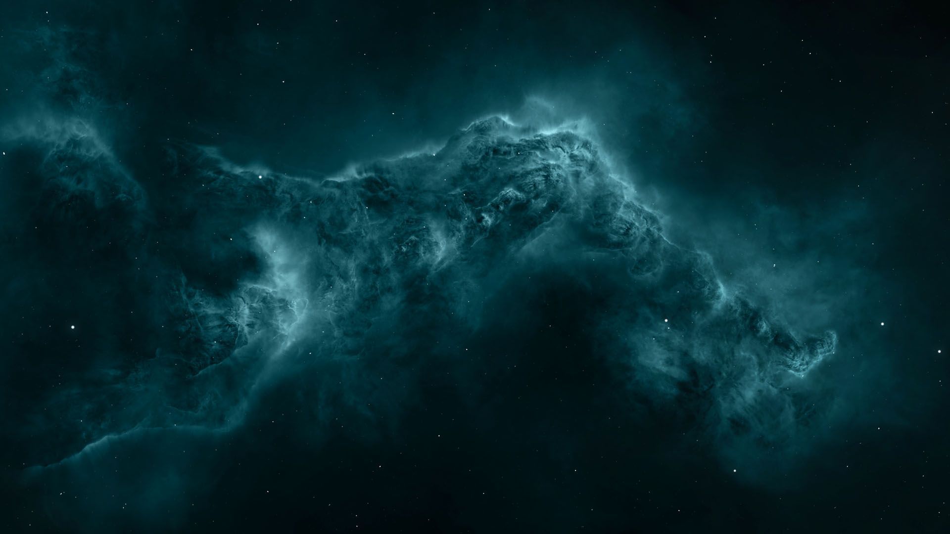 Vibrant blue space nebula with glowing stars and swirling cosmic clouds, creating a dynamic deep-universe backdrop