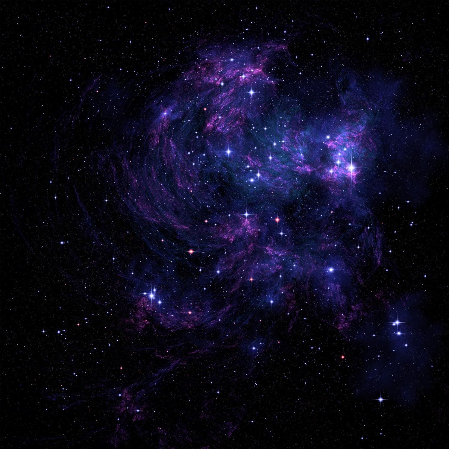 Vibrant violet nebula in deep space with glowing stars, swirling cosmic clouds, and a dramatic galactic backdrop