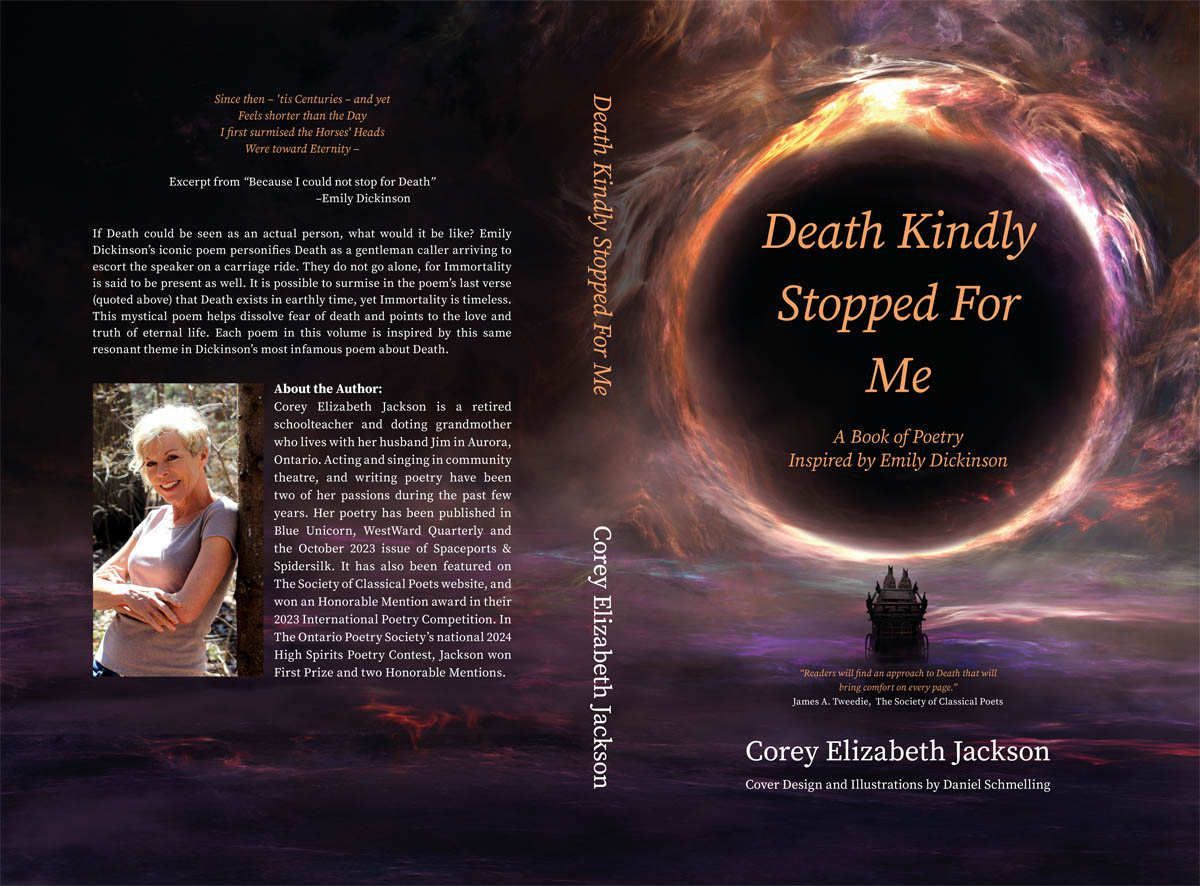 Cover of Death Kindly Stopped for Me showing a dark, eerie scene with a cloaked figure amid mist and shadows
