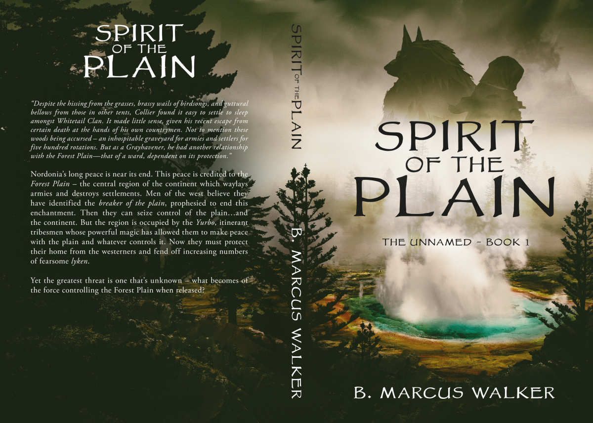 Cover of Spirit of the Plain showing two figures beside a steaming hot spring on grassy plains under a vast open sky