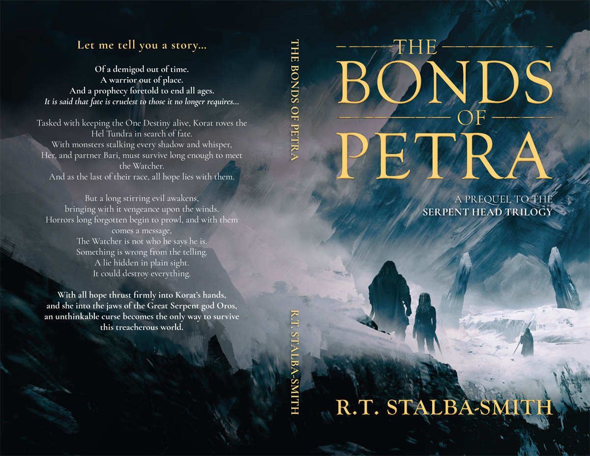 Cover of The Bonds of Petra showing two figures standing back‑to‑back with contrasting elements behind them