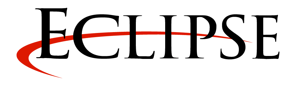 Un logo noir et rouge pour éclipse sur fond blanc.