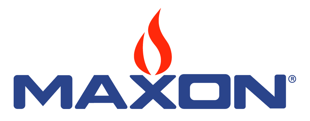 Le logo maxon a une flamme rouge dessus