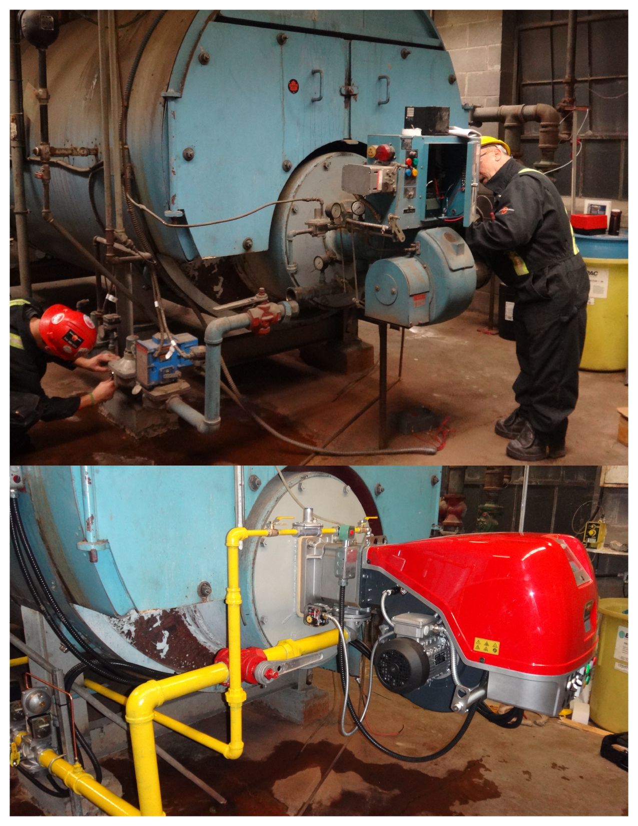 Un homme travaille sur une chaudière dans une usine