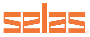 Le logo selas est orange et blanc sur fond blanc.