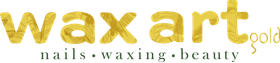 Goldenes Wax Art-Logo mit goldenem Text und den unten aufgeführten Dienstleistungen.