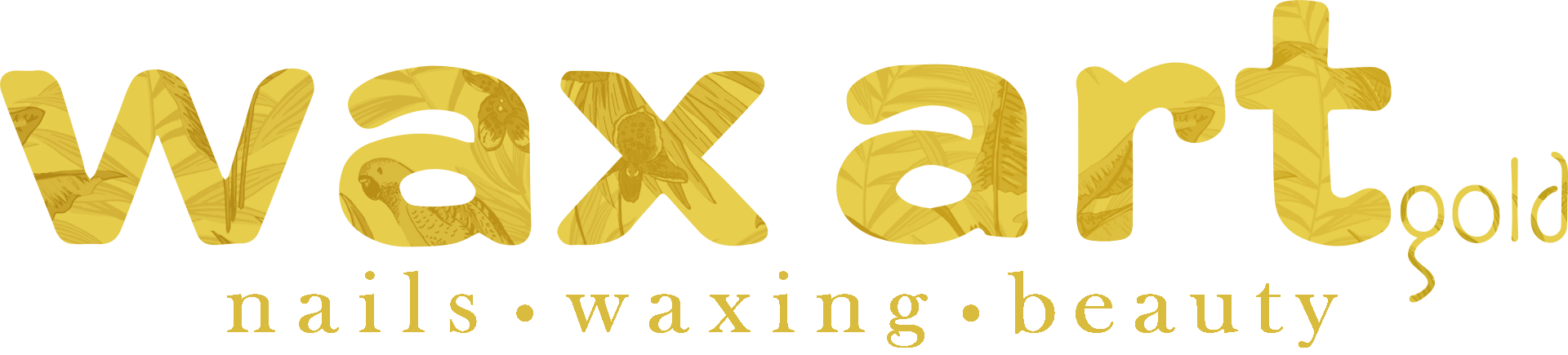 Goldenes Wax Art-Logo mit goldenem Text und den unten aufgeführten Dienstleistungen.