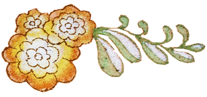 Watercolor illustration of three yellow flowers and green leaves.