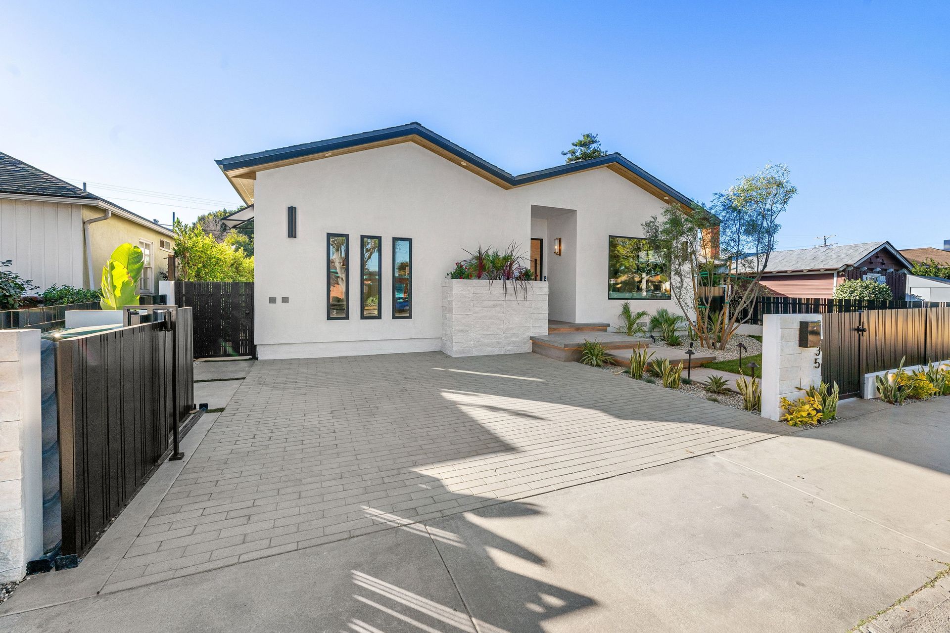 White house with black trim.