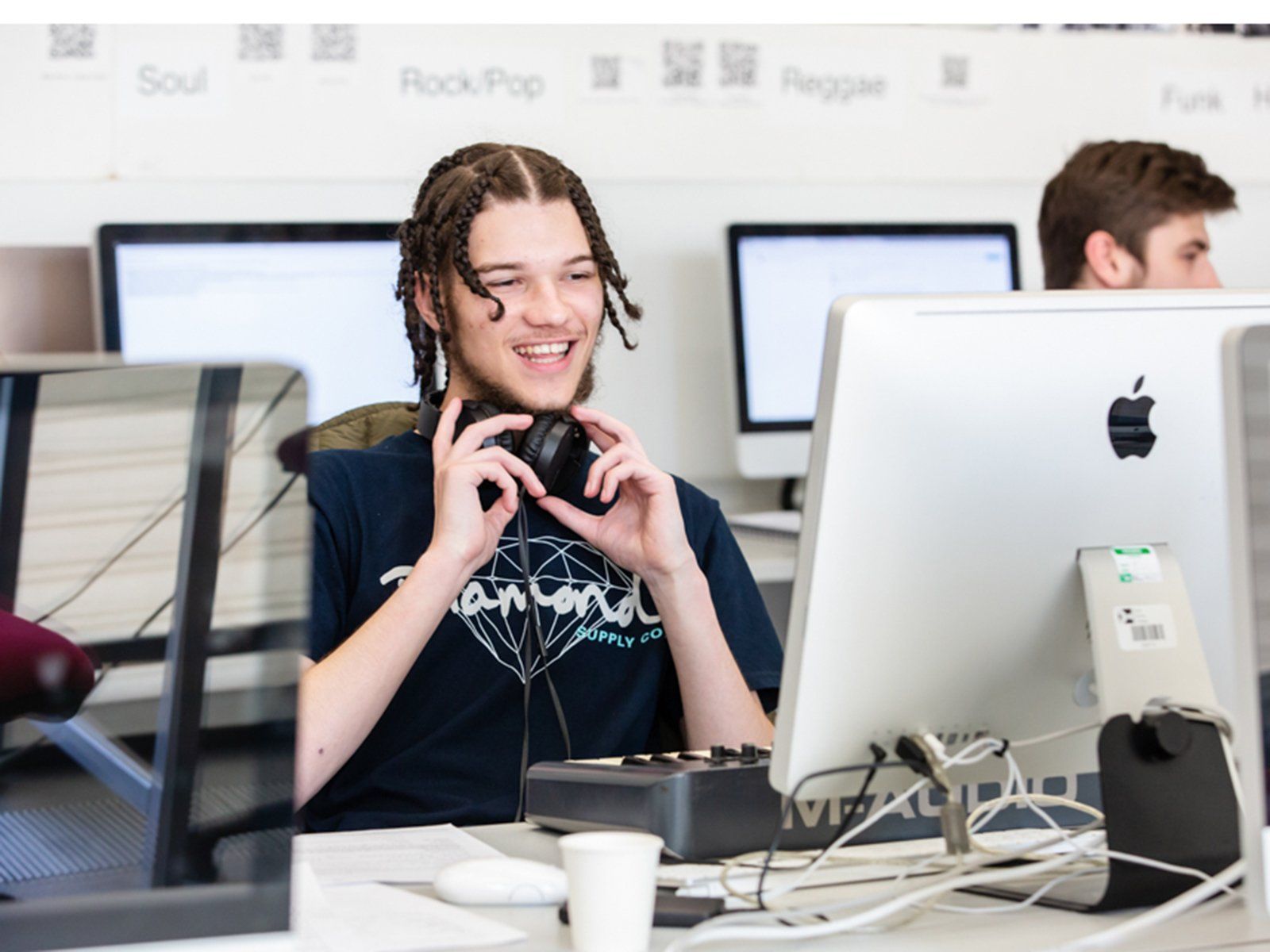 School website Photographer Berkshire, college pupil with headphones
