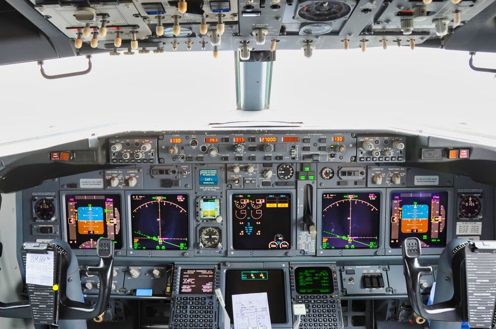 Close-up image of an airplane cockpit to get a better understanding of what the main components are