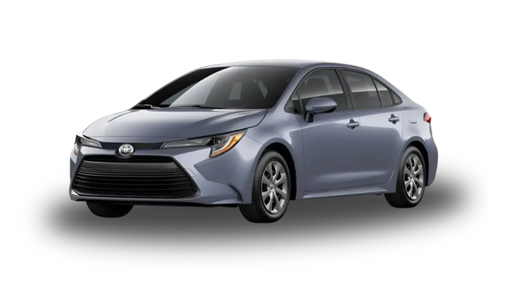 A blue metallic Toyota Corolla sedan parked against a plain white background.